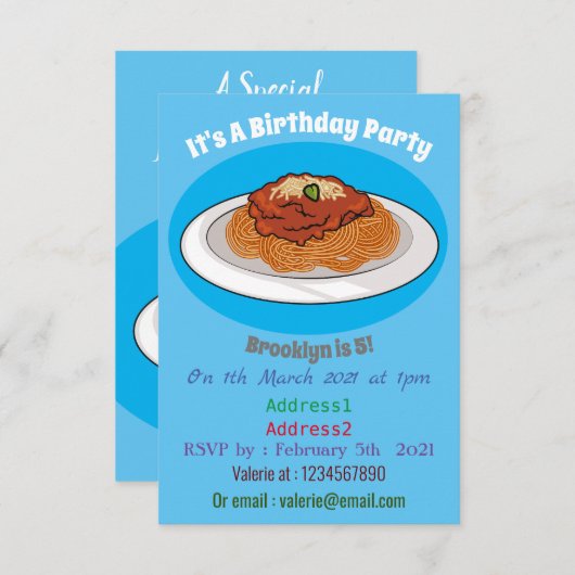 Afbeelding van de cartoon van Spaghetti Kaart (Voorkant / Achterkant)