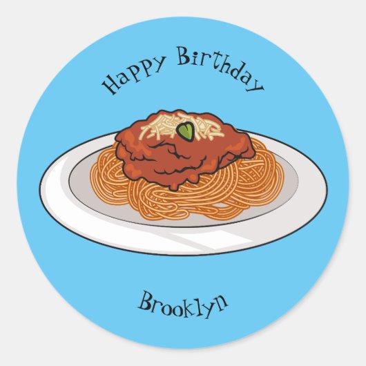 Afbeelding van de cartoon van Spaghetti Ronde Sticker (Voorkant)
