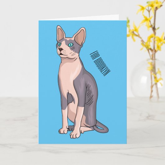 Afbeelding van de cartoon van sphynx-katten kaart (Gele Bloem)