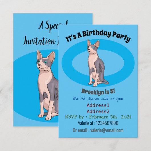 Afbeelding van de cartoon van sphynx-katten kaart (Voorkant / Achterkant)