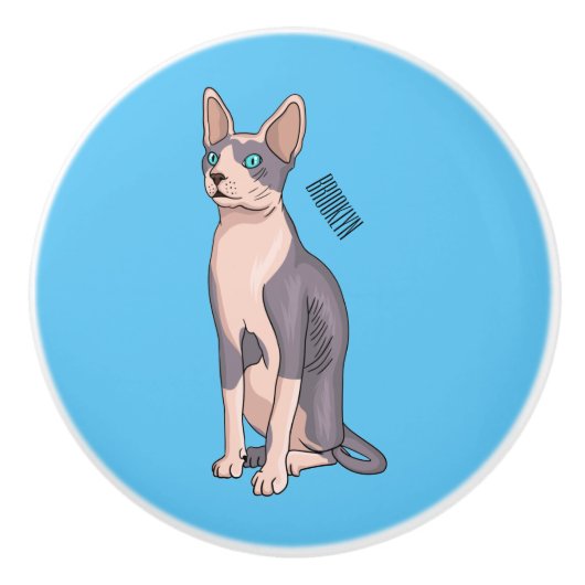 Afbeelding van de cartoon van sphynx-katten keramische knop (Voorkant)