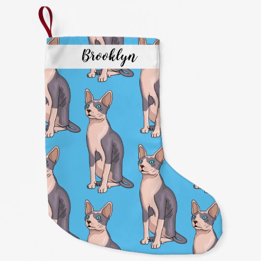 Afbeelding van de cartoon van sphynx-katten kleine kerstsok (Voorkant)