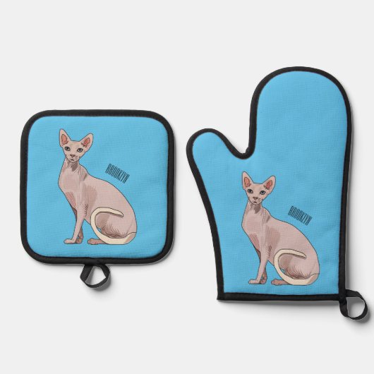 Afbeelding van de cartoon van sphynx-katten ovenwant & pannenlap set (Voorkant)