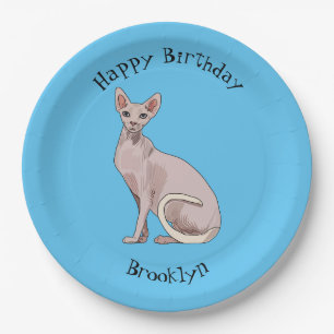 Afbeelding van de cartoon van sphynx-katten papieren bordje