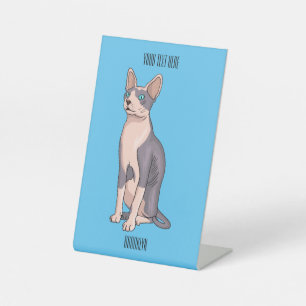 Afbeelding van de cartoon van sphynx-katten reclamebord met voetstuk