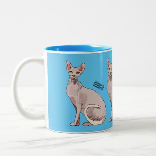 Afbeelding van de cartoon van sphynx-katten tweekleurige koffiemok (Links)