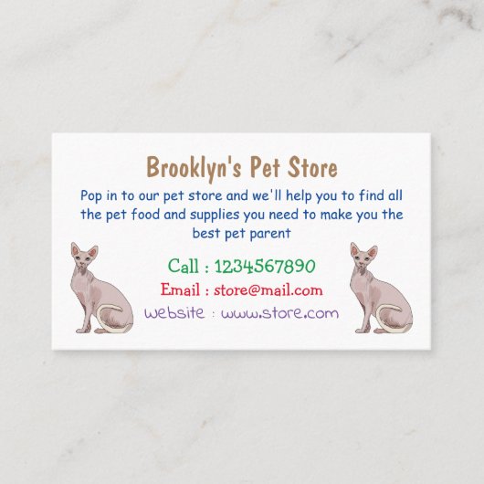Afbeelding van de cartoon van sphynx-katten visitekaartje (Voorkant)