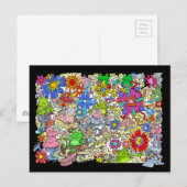 Afbeelding van de cartoon van varkens, bloemen en briefkaart (Voorkant / Achterkant)