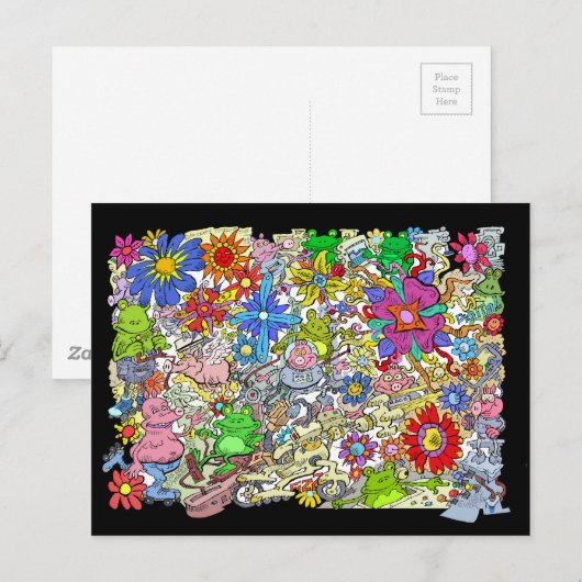 Afbeelding van de cartoon van varkens, bloemen en briefkaart (Voorkant / Achterkant)