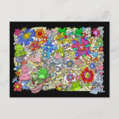 Afbeelding van de cartoon van varkens, bloemen en  briefkaart (Voorkant)