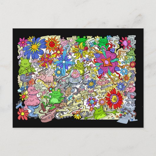 Afbeelding van de cartoon van varkens, bloemen en briefkaart (Voorkant)