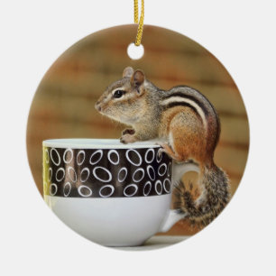 Afbeelding van de Chipmunk met de Latte Coffee Cup Keramisch Ornament