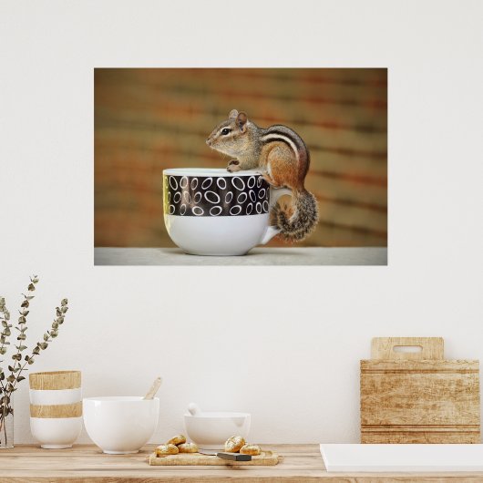Afbeelding van de Chipmunk met de Latte Coffee Cup Poster (Keuken)
