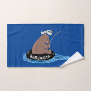 Afbeelding van de Cute beer cub Fishing cartoon Bad Handdoek