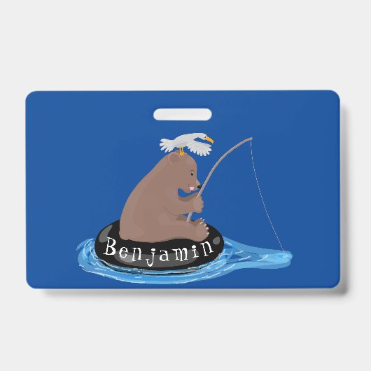 Afbeelding van de Cute beer cub Fishing cartoon Badge (Voorkant)