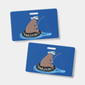 Afbeelding van de Cute beer cub Fishing cartoon Badge (Voor- en achterkant)