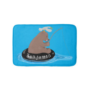 Afbeelding van de Cute beer cub Fishing cartoon Badmat