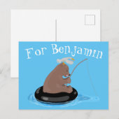 Afbeelding van de Cute beer cub Fishing cartoon Briefkaart (Voorkant / Achterkant)