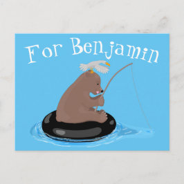 Afbeelding van de Cute beer cub Fishing cartoon Briefkaart