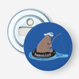 Afbeelding van de Cute beer cub Fishing cartoon Button Flesopener