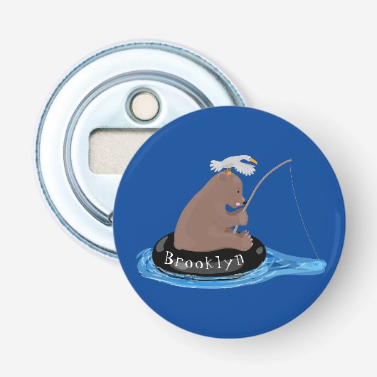 Afbeelding van de Cute beer cub Fishing cartoon Button Flesopener (Voorkant)