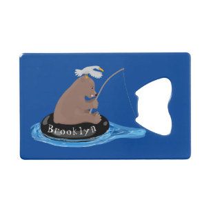 Afbeelding van de Cute beer cub Fishing cartoon Creditkaart Flessenopener