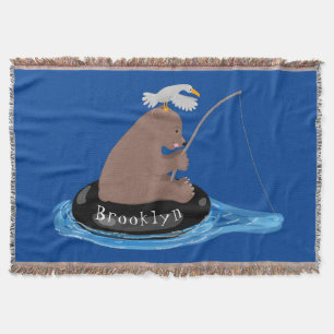 Afbeelding van de Cute beer cub Fishing cartoon Deken