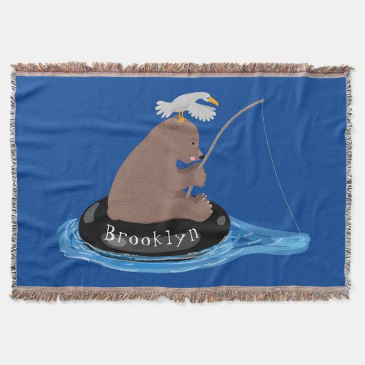 Afbeelding van de Cute beer cub Fishing cartoon Deken (Voorkant)