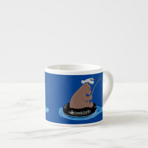 Afbeelding van de Cute beer cub Fishing cartoon Espresso Kop