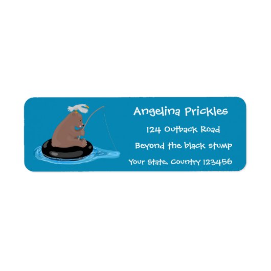 Afbeelding van de Cute beer cub Fishing cartoon Etiket (Voorkant)