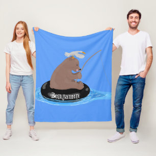Afbeelding van de Cute beer cub Fishing cartoon Fleece Deken