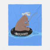Afbeelding van de Cute beer cub Fishing cartoon Fleece Deken (Voorkant)