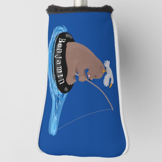 Afbeelding van de Cute beer cub Fishing cartoon Golfheadcover (Draai 90)