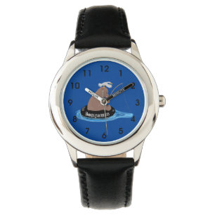 Afbeelding van de Cute beer cub Fishing cartoon Horloge