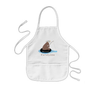 Afbeelding van de Cute beer cub Fishing cartoon Kinder Schort