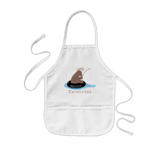 Afbeelding van de Cute beer cub Fishing cartoon Kinder Schort (Voorkant)