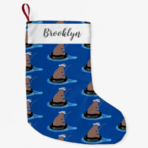 Afbeelding van de Cute beer cub Fishing cartoon Kleine Kerstsok