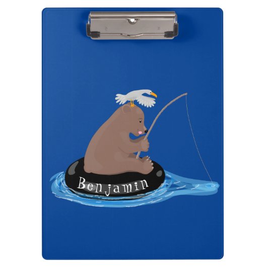Afbeelding van de Cute beer cub Fishing cartoon Klembord (Voorkant)