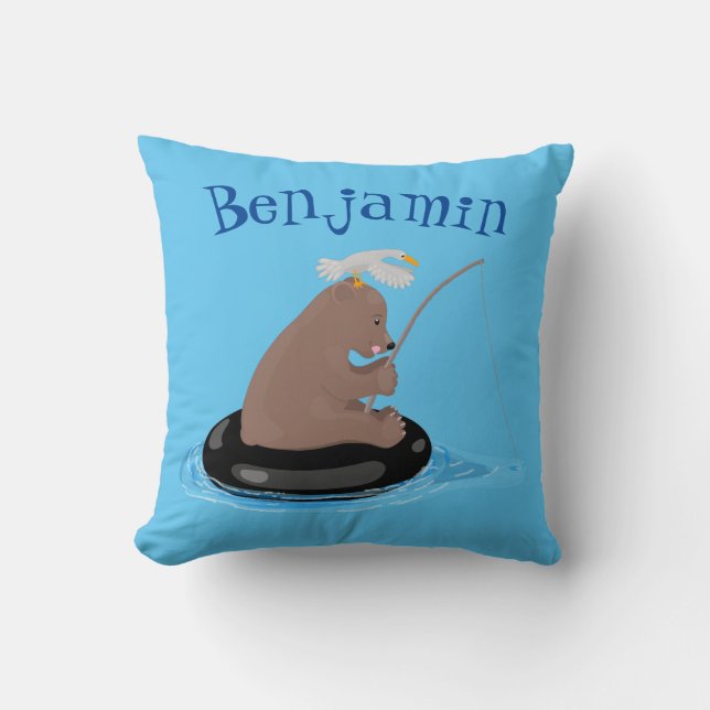 Afbeelding van de Cute beer cub Fishing cartoon Kussen (Voorkant)