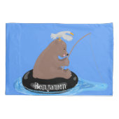 Afbeelding van de Cute beer cub Fishing cartoon Kussensloop (Achterkant)