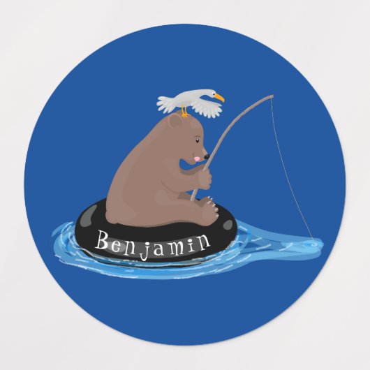 Afbeelding van de Cute beer cub Fishing cartoon Labels (Design 2)