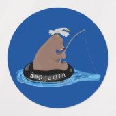 Afbeelding van de Cute beer cub Fishing cartoon Labels (Design 1)