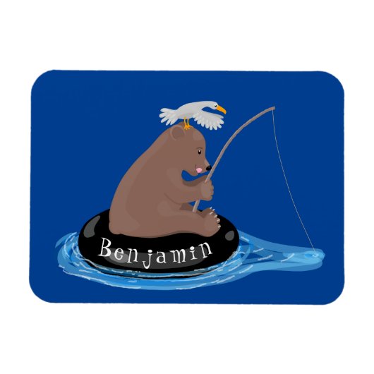 Afbeelding van de Cute beer cub Fishing cartoon Magneet (Horizontaal)