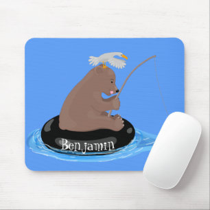 Afbeelding van de Cute beer cub Fishing cartoon Muismat