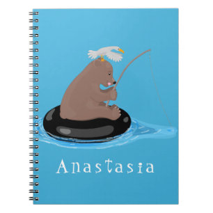 Afbeelding van de Cute beer cub Fishing cartoon Notitieboek