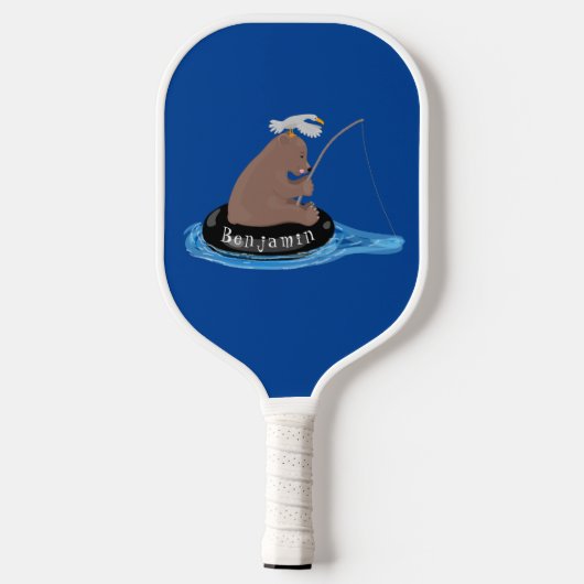 Afbeelding van de Cute beer cub Fishing cartoon  Pickleball Paddle (Achterkant)