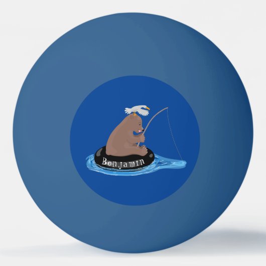 Afbeelding van de Cute beer cub Fishing cartoon Pingpongbal (Voorkant)
