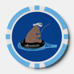 Afbeelding van de Cute beer cub Fishing cartoon Poker Chips