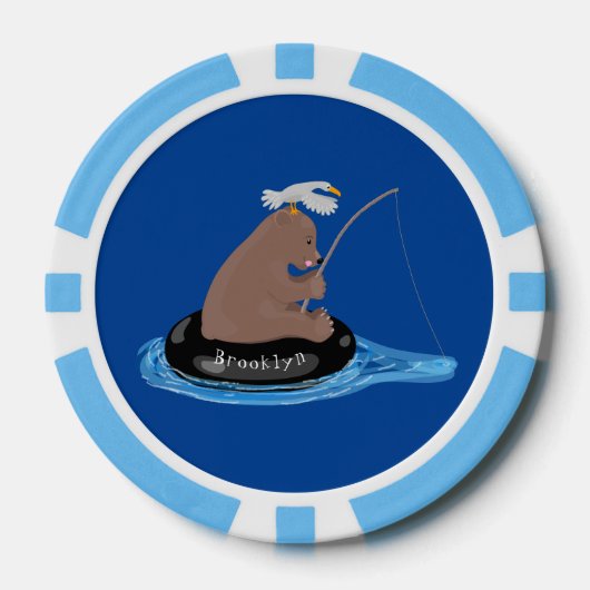 Afbeelding van de Cute beer cub Fishing cartoon Poker Chips (Voorkant)