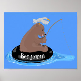 Afbeelding van de Cute beer cub Fishing cartoon Poster